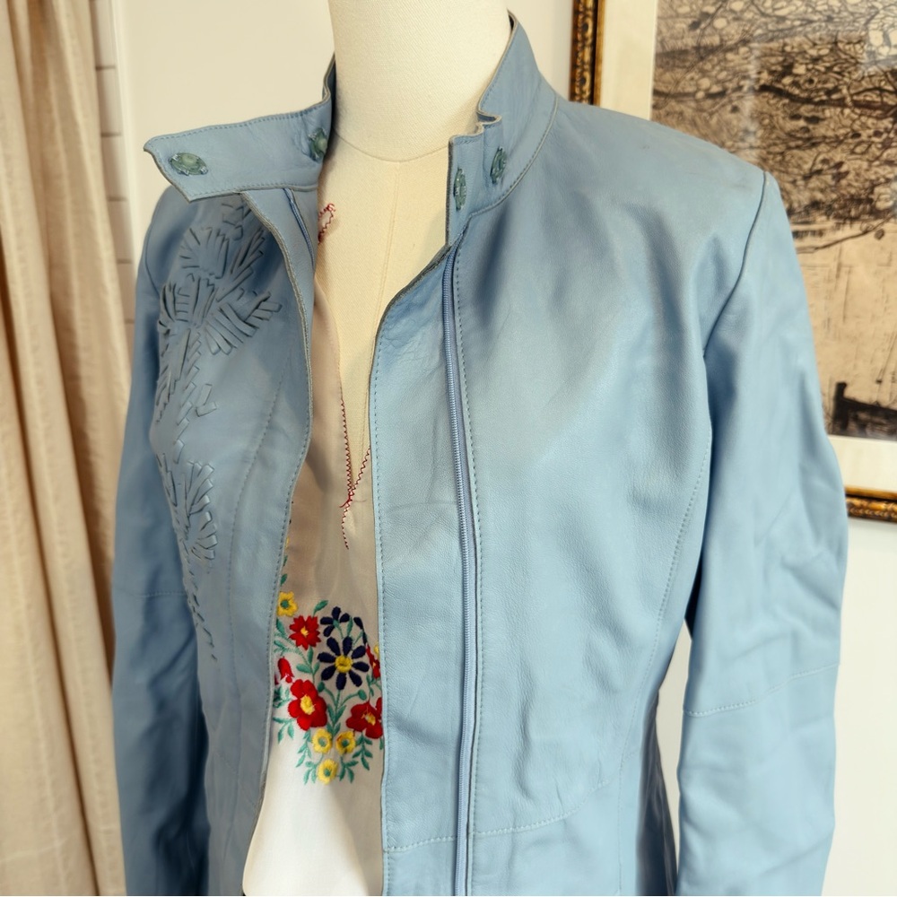 ✨ FREE PEOPLE vintage y2k baby blue leather jacket - Picture 3 of 8